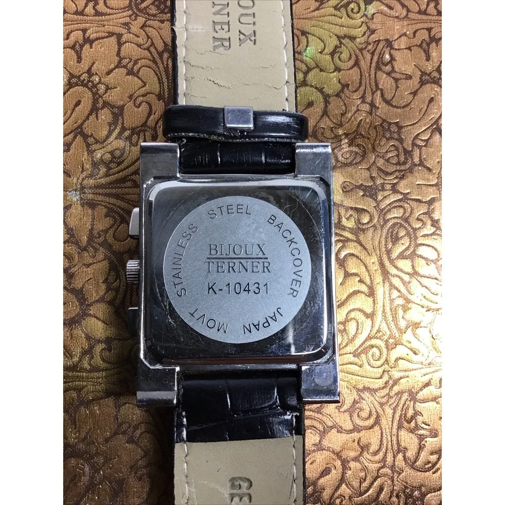 Bijoux Terner Mens Watch K-10431 Blue Dial Roman Numerals Black Leather Strap